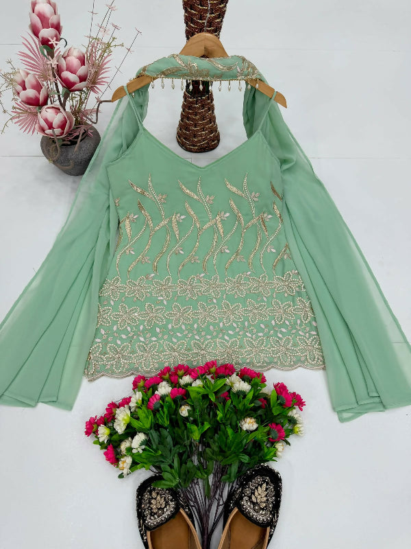 Green spaghetti kurta salwar suit with dupatta set