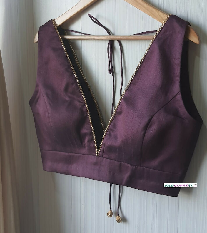 Blended Raw Silk Deep Plunge Blouse