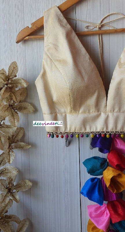 Blended Raw Silk Plunging Neckline Blouse
