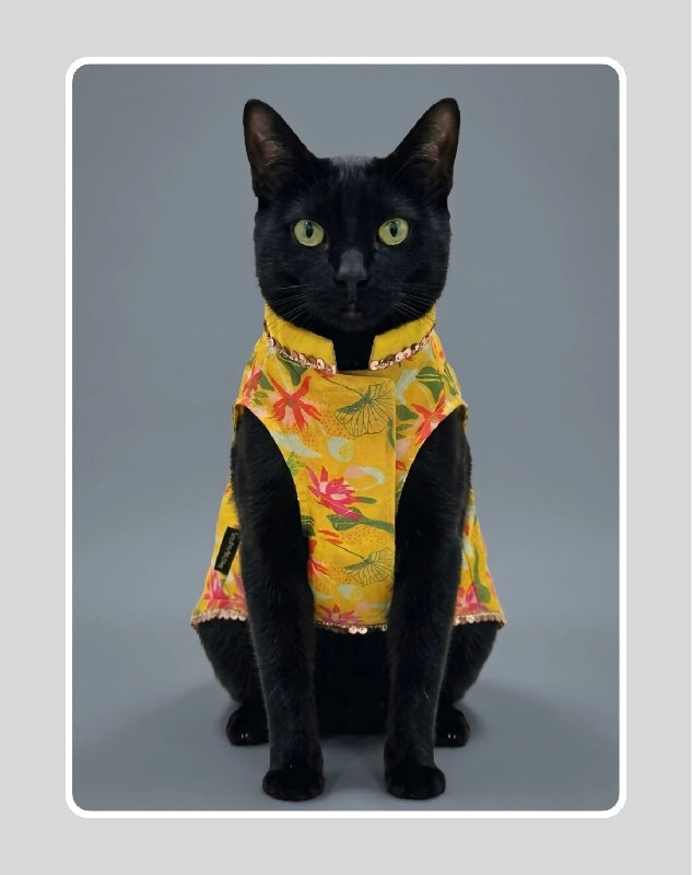 Yellow Floral Sherwani for Dogs & Cats | Ethnic Kurta Sherwani for Dog, Cat and Puppy | Ethnic Wear | Mehendi - Dress - Party - Diwali - Wedding Wear