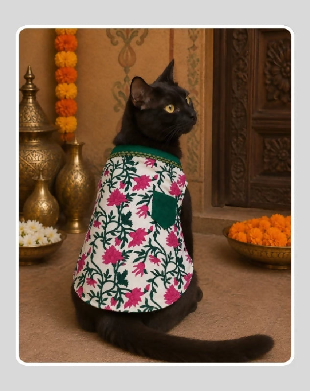 Floral Cotton Ethnic Kurta Sherwani for Dog, Cat and Puppy | Ethnic Wear | Mehendi - Dress - Party - Diwali - Wedding Wear