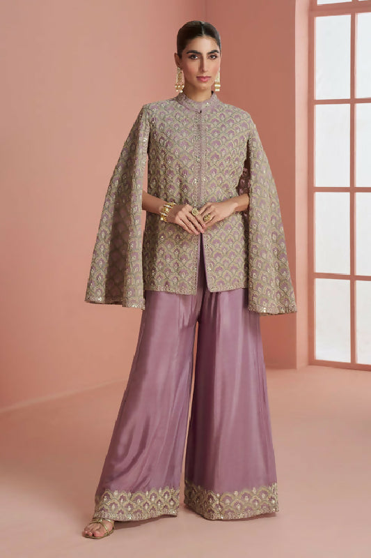 Purple indo western slit kurti with palazzo 2pc set