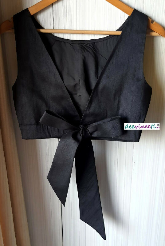 Blended Raw Silk Blouse Boat Neck with Bow