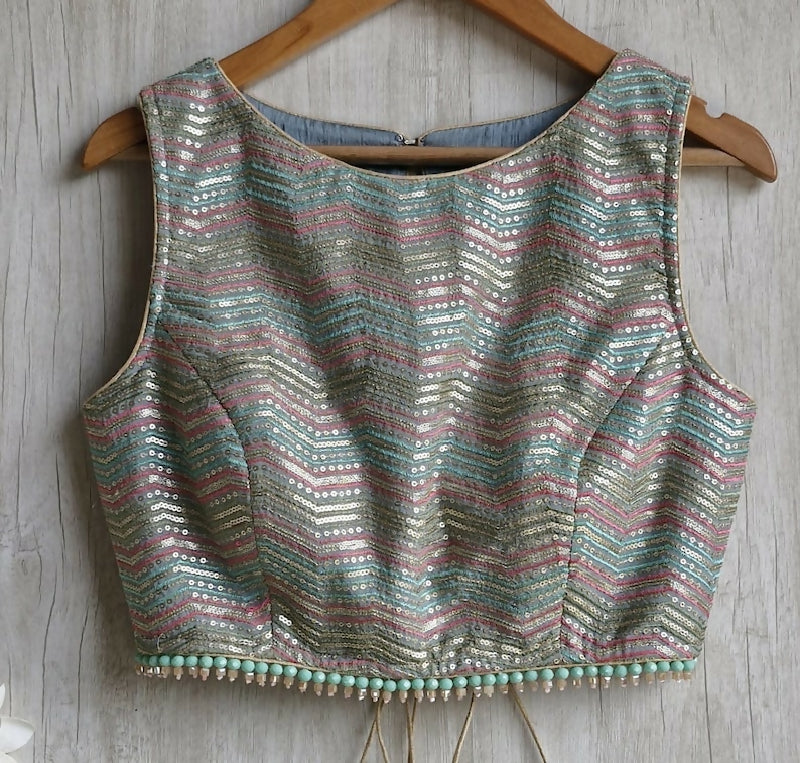 Embroidered Georgette Blouse, Multicolor Fringes