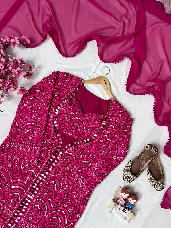 Pink indo western crop top with jacket , sharara and dupatta 4pc set