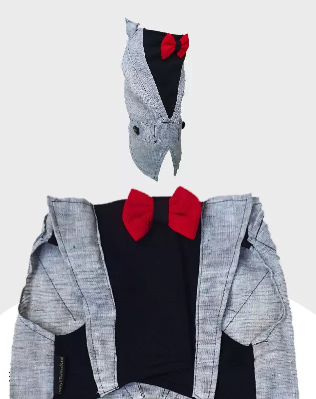 Grey Linen Tuxedo with Red Bow | Dog Tuxedo | Pet Tuxedo | Formal Suit for Dogs, Cats & Pets | Wedding, Party & Special Occasion Outfit