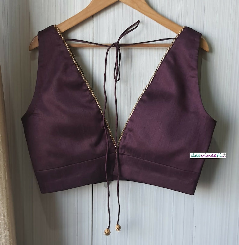 Blended Raw Silk Deep Plunge Blouse