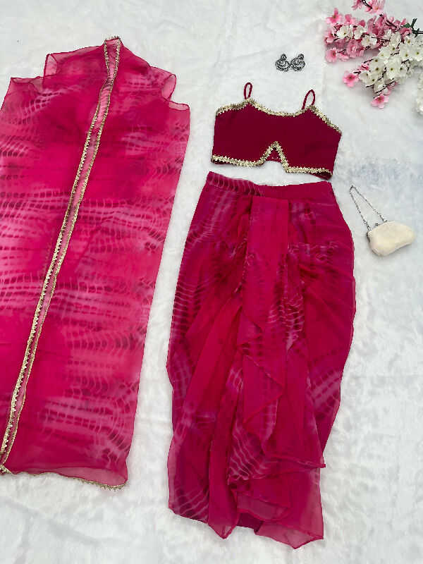 Pink indo western crop top with dhoti skirt and jacket 3pc set