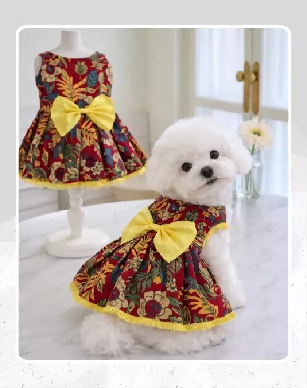 Red Floral Cotton Dress For Dog & Cat | Dog Lehenga | Pet Lehenga Choli | Indian Dress for Dogs, Cats & Pets | Traditional Wedding & Festival Outfit
