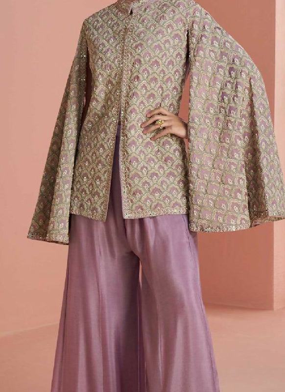 Purple indo western slit kurti with palazzo 2pc set
