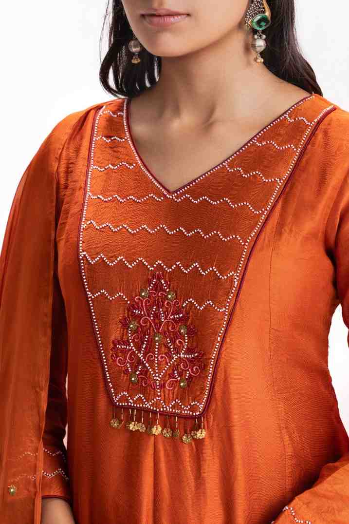 TANIYA ATMARAMANI ORANGE YOKE KALI KURTA SET