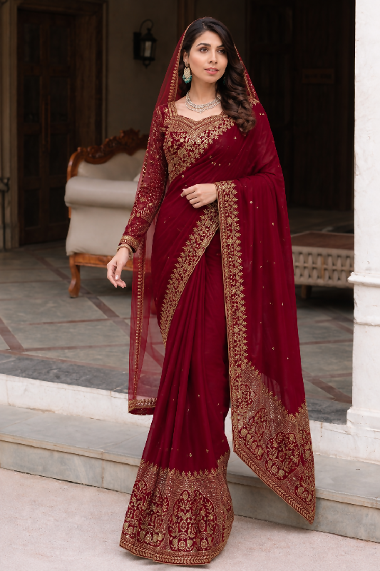 Red bridal 3pc heavy saree with blouse and dupatta set