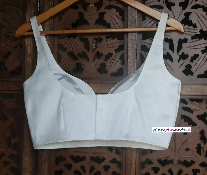 White Blended Raw Silk Sweetheart Neck Blouse