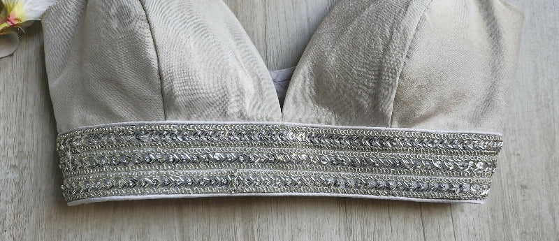 Silver Tissue Plunge Spaghetti Silk Blouse