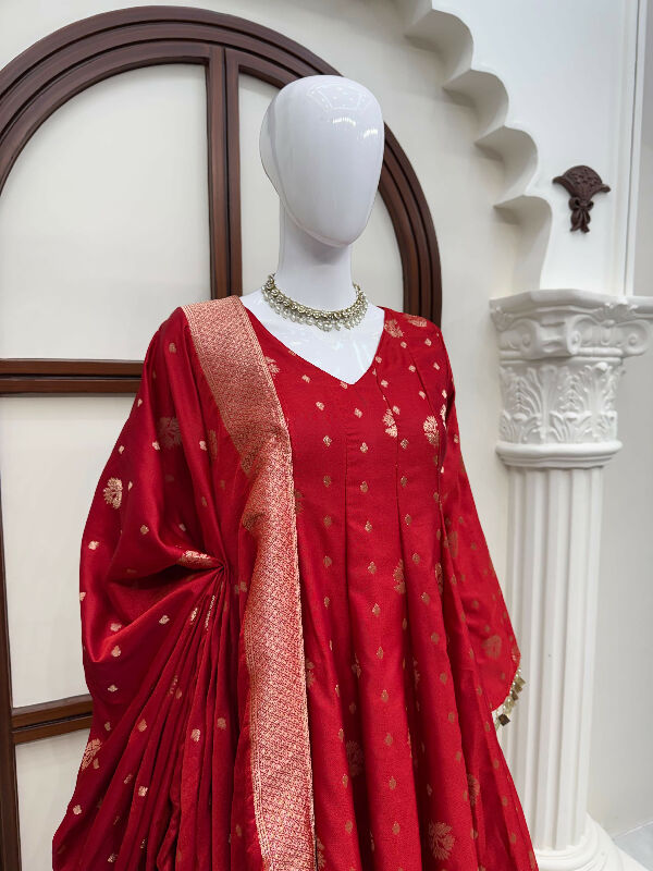 Red floral a line peplum kurti with palazzo and dupatta set