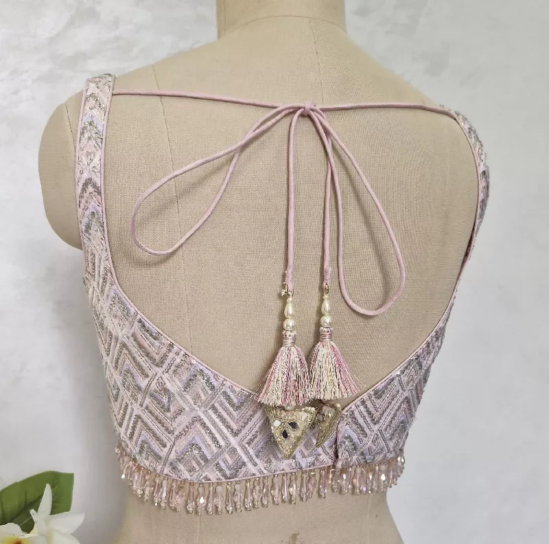 Embroidered Pink Semi Sweetheart Neck Saree Blouse