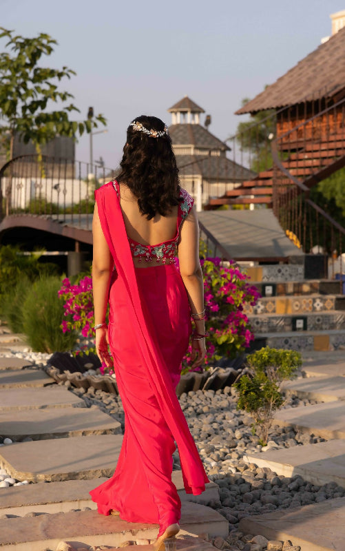 CHANDANI - Hot Pink Drape Saree