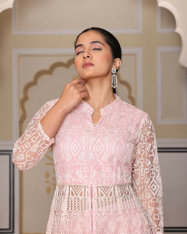 Pink indo western front slit kurti with pent