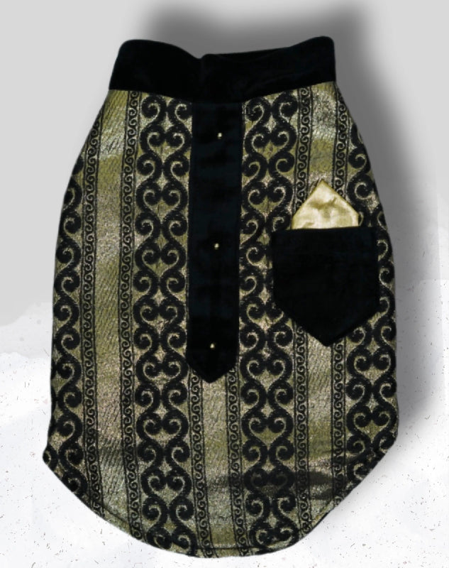 Black Sherwani with Gold Embroidery Work | Ethnic Kurta Sherwani for Dog, Cat and Puppy | Ethnic Wear | Mehendi - Dress - Party - Diwali - Wedding Wear