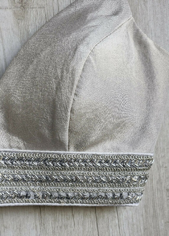 Silver Tissue Plunge Spaghetti Silk Blouse