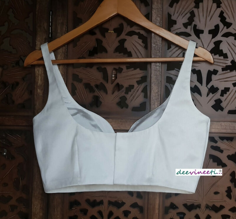 White Blended Raw Silk Sweetheart Neck Blouse