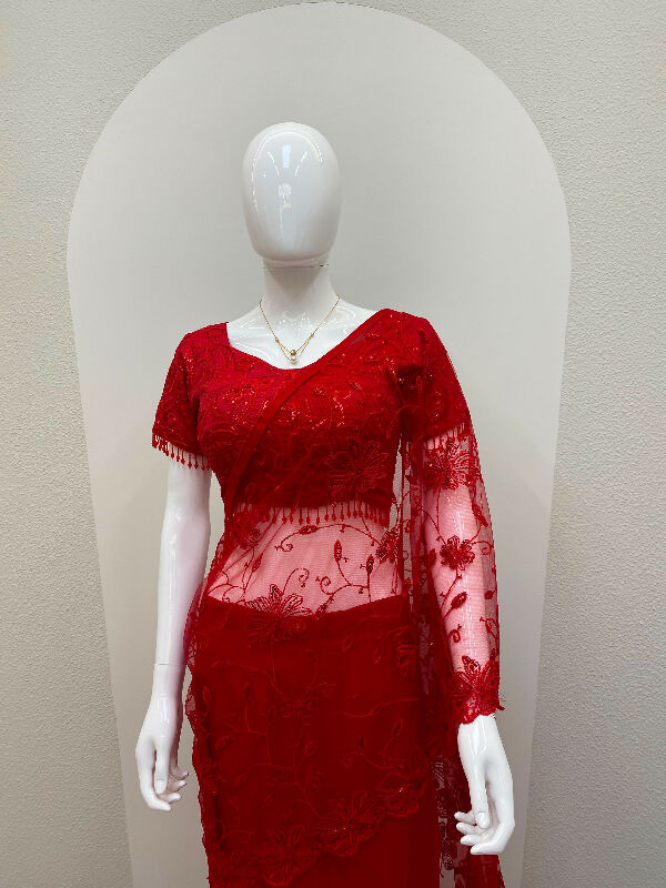 Red indo western lehenga saree with blouse