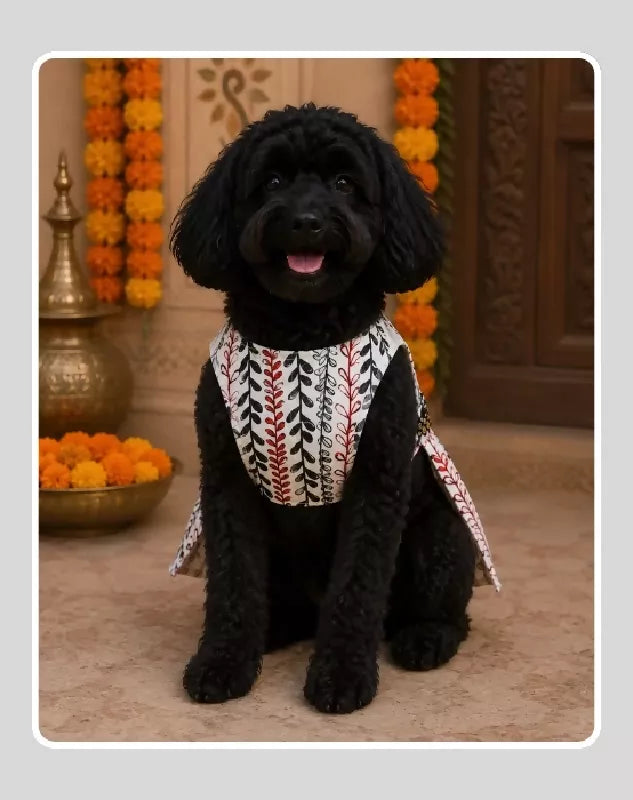 White Cotton Dress For Dog & Cat | Dog Lehenga | Pet Lehenga Choli | Indian Dress for Dogs, Cats & Pets | Traditional Wedding & Festival Outfit