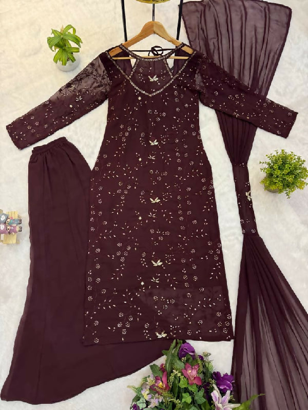 Brown indo western pakistani kurti with palazzo and dupatta