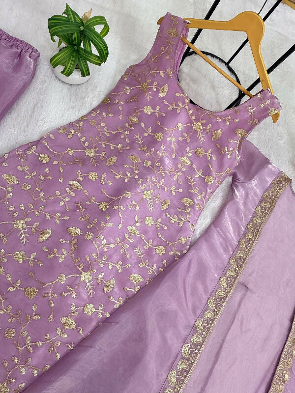 Purple silk indo western jacket with kurti and palazzo 3pc set