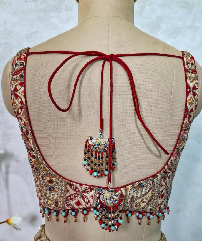Embroidered Chinon Deep Sweetheart Neck Blouse