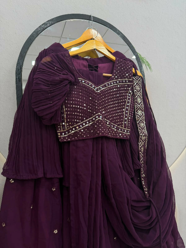Pleated puff sleeves top with lehenga saree 2pc set