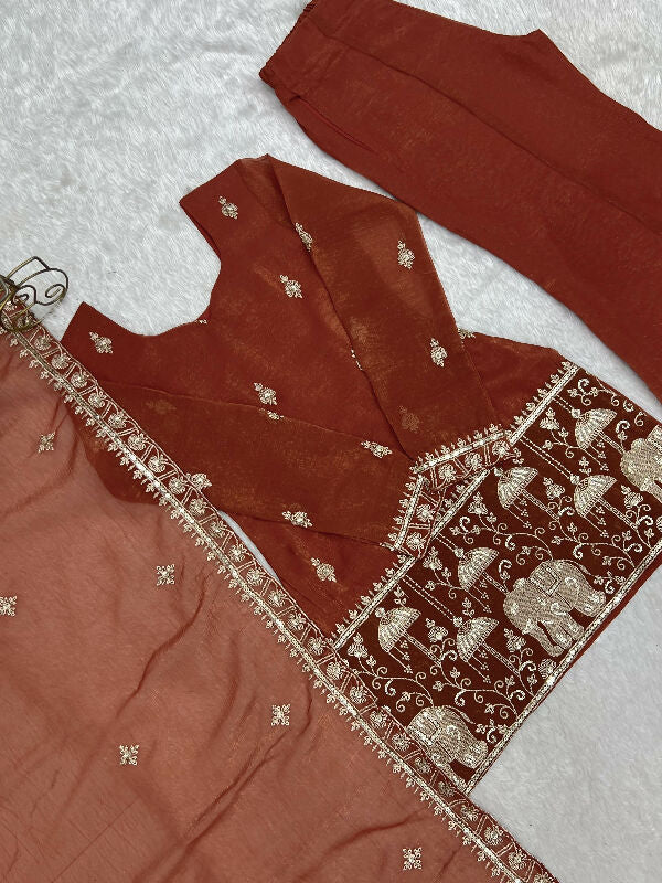 Orange silk corset short kurta with sharara and dupatta set