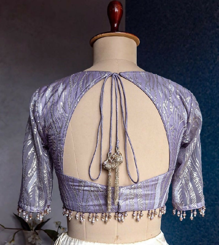 Lavender Embroidered Organza Sweetheart Neck Blouse