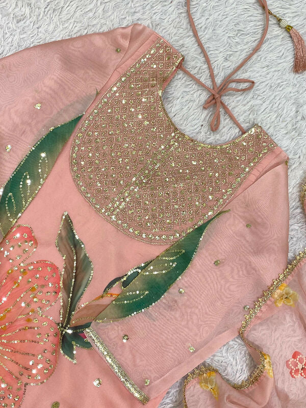 Pink indian punjabi kurti with sharara abd dupatta 3pc set
