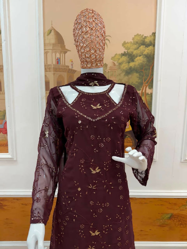 Brown indo western pakistani kurti with palazzo and dupatta