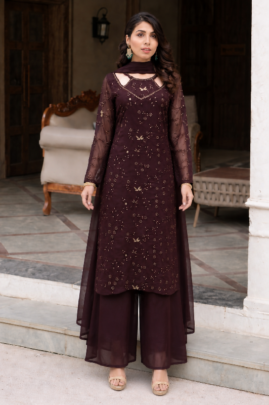 Brown indo western pakistani kurti with palazzo and dupatta