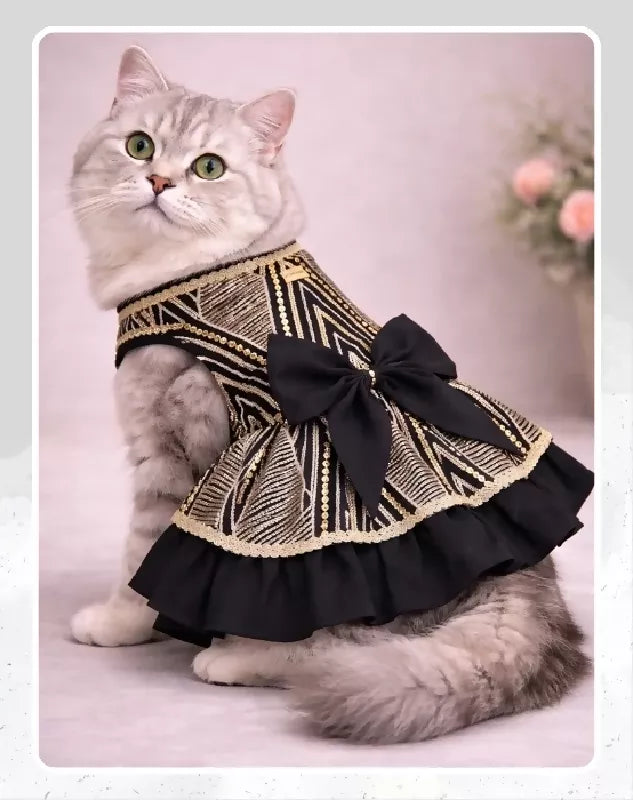 Black & Gold Pet Lehenga Dress | Dog Lehenga | Pet Lehenga Choli | Indian Dress for Dogs, Cats & Pets | Traditional Wedding & Festival Outfit