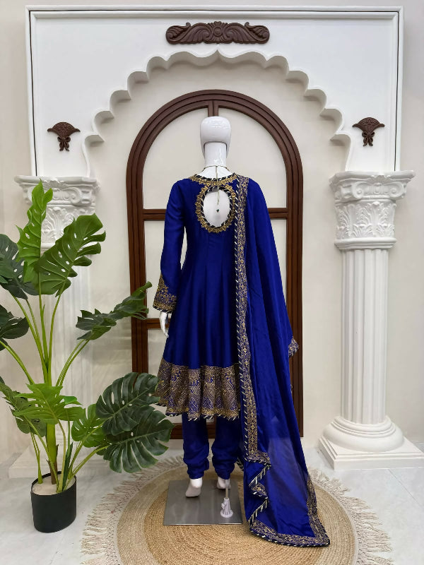 Blue anarkali suit with pent and dupatta set