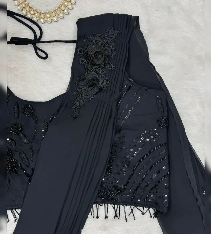 Black ready to wear one min dhoti saree with blouse