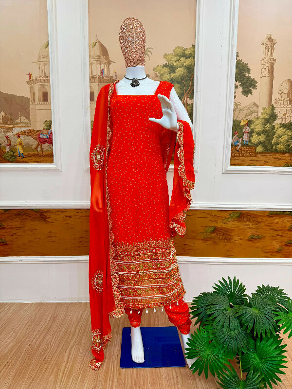 Purple sleeveless pearl work long kurti with pent and dupatta 3pc set