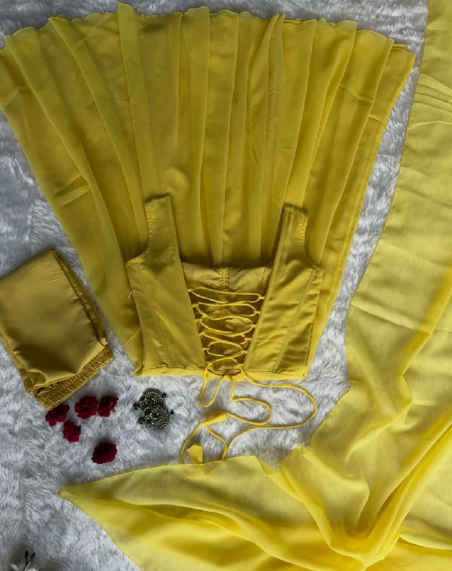 Yellow corset flaired anarkali suit with pent and dupatta 3pc set