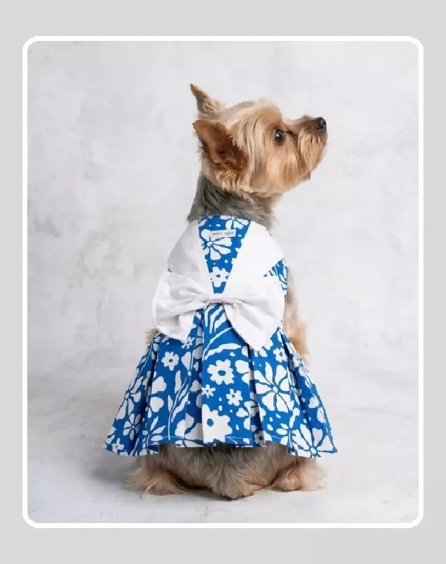 Blue Floral Cotton Dress For Dog & Cat | Dog Lehenga | Pet Lehenga Choli | Indian Dress for Dogs, Cats & Pets | Traditional Wedding & Festival Outfit