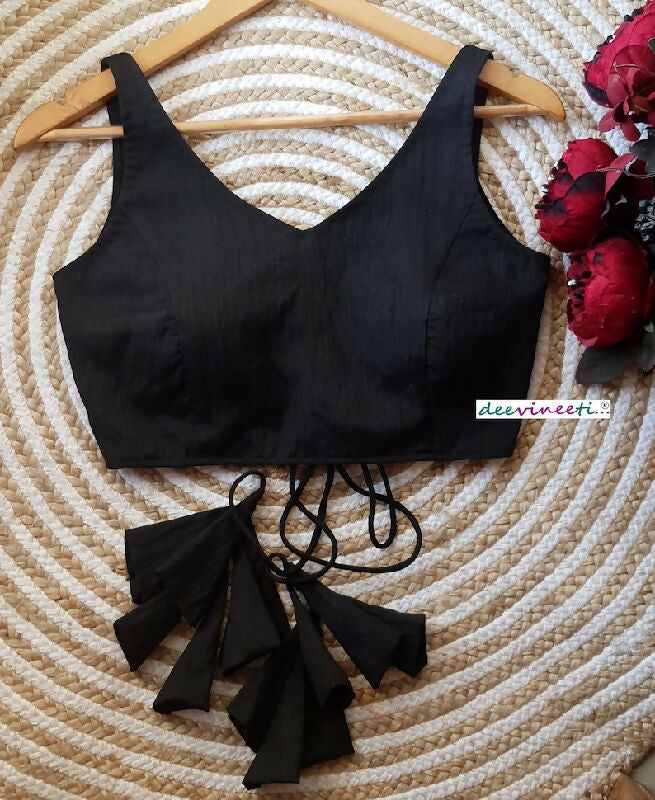 Blended Raw Silk V Neck Blouse Open Back