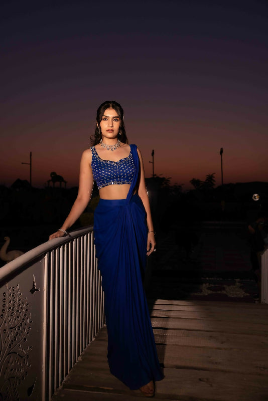 HUSN - Royal Blue Drape Saree