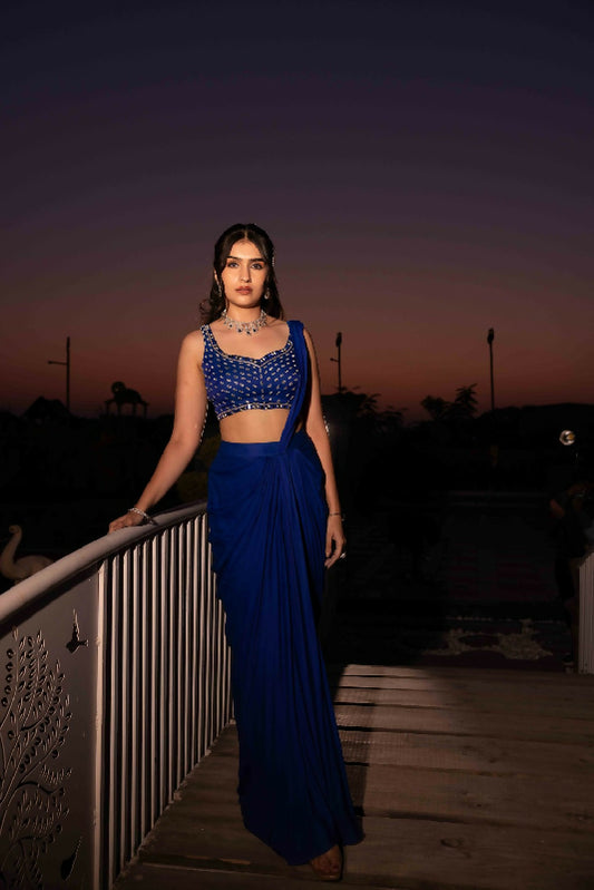HUSN - Royal Blue Drape Saree