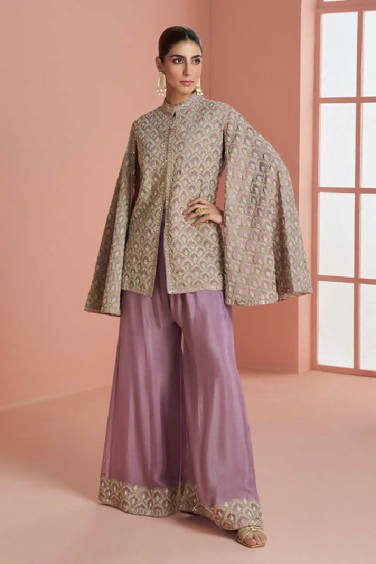 Purple indo western slit kurti with palazzo 2pc set