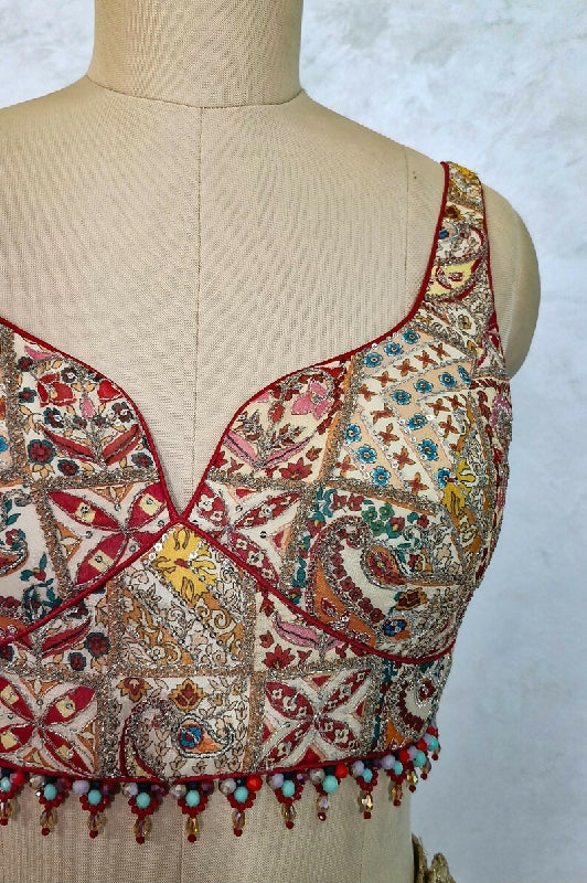 Embroidered Chinon Deep Sweetheart Neck Blouse