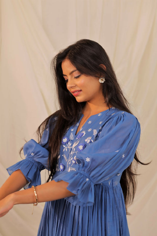 Blue Floral Anarkali Set