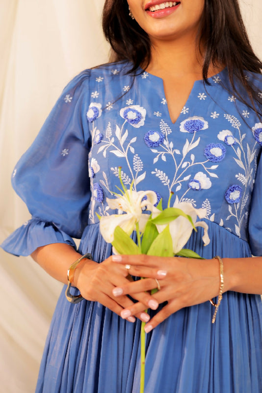 Blue Floral Anarkali Set