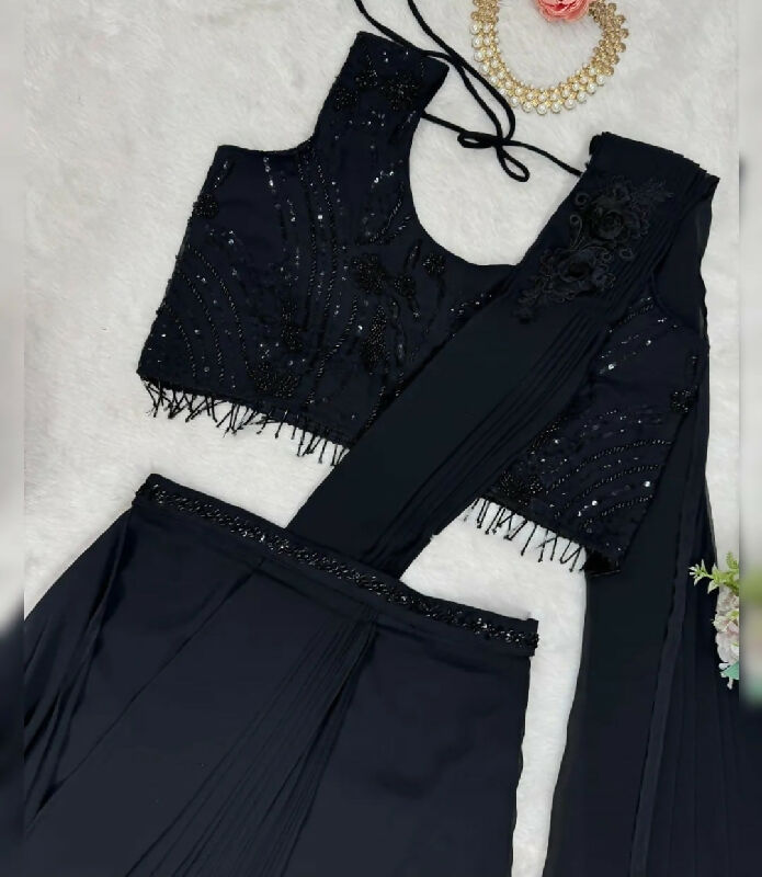 Black ready to wear one min dhoti saree with blouse